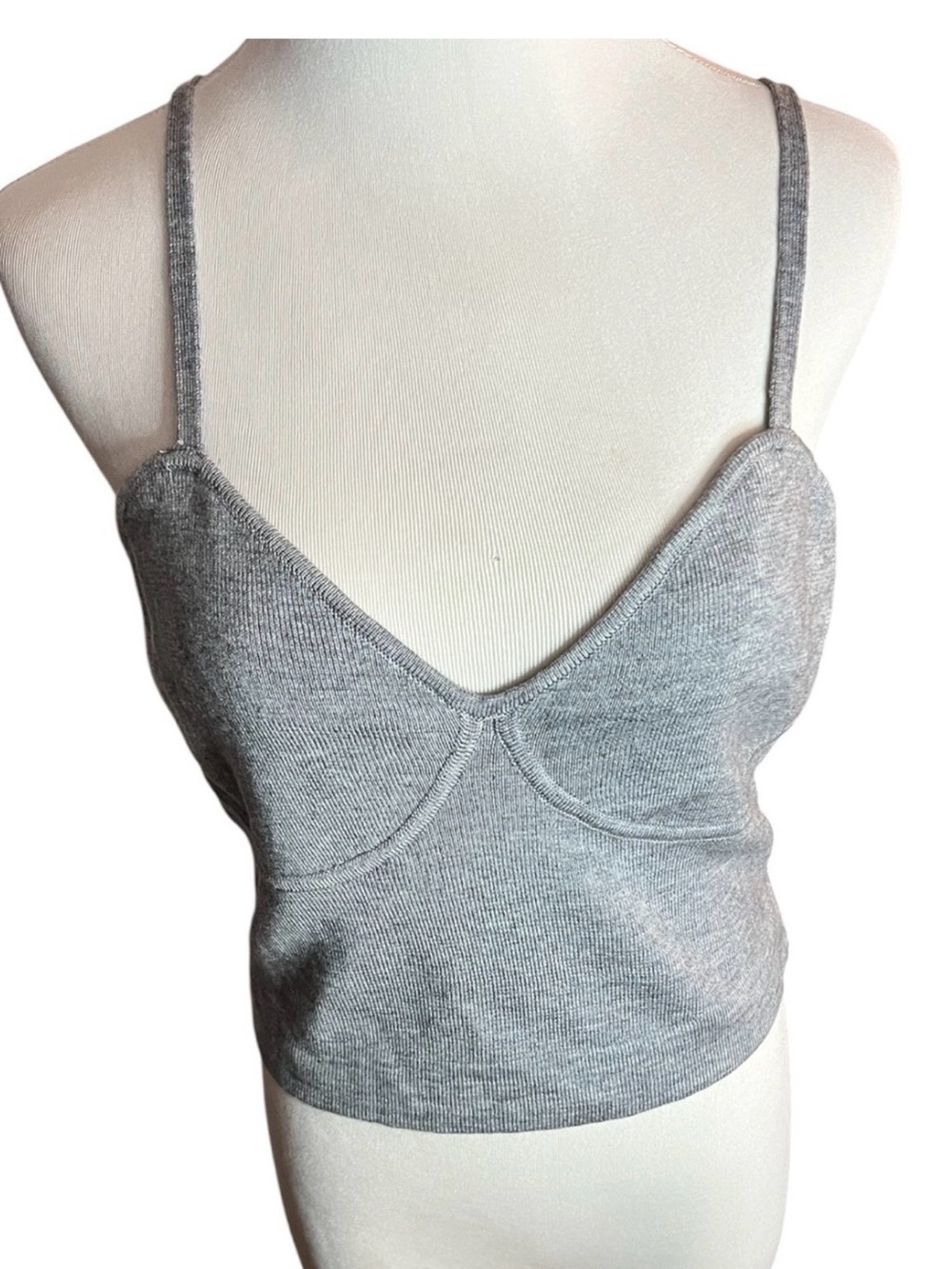 Gray Ribbed Bandeau Cami with Thin Straps